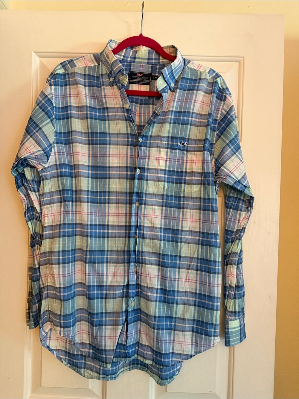 Vineyard Vines Blue and Mint Plaid Button-Up Shirt